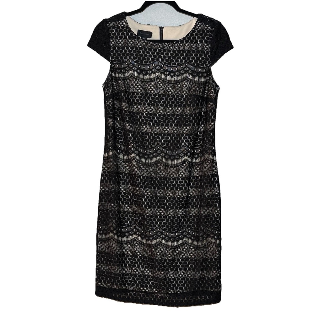 Black Lace Art Deco Sheath‎ Dress | 1920s Flapper Style | Scalloped Lace Size 10